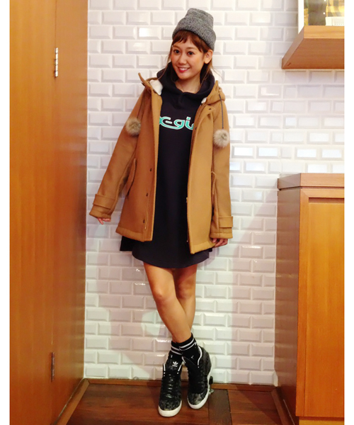 X-girl（エックスガール）の「BONDING HOODED LONG COAT（その他アウター・レディース・ブラック/グレー/ベージュ/ネイビー・1/2）」の3枚目の写真