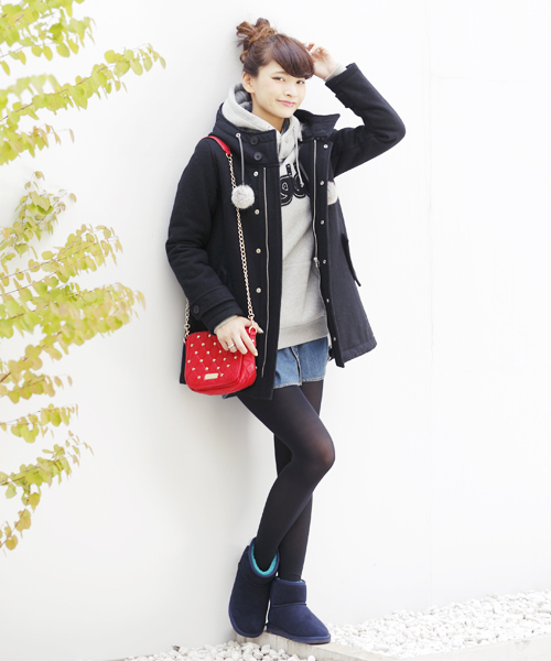 X-girl（エックスガール）の「BONDING HOODED LONG COAT（その他アウター・レディース・ブラック/グレー/ベージュ/ネイビー・1/2）」の2枚目の写真