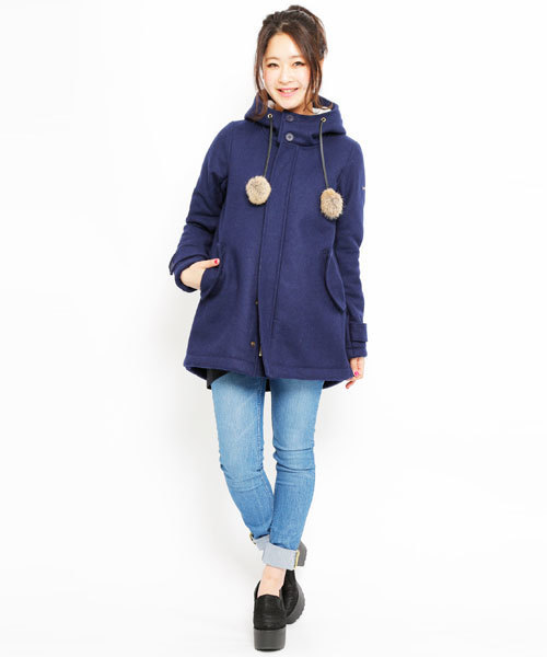 X-girl（エックスガール）の「BONDING HOODED LONG COAT（その他アウター・レディース・ブラック/グレー/ベージュ/ネイビー・1/2）」の4枚目の写真