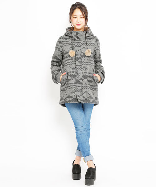 X-girl（エックスガール）の「BONDING HOODED LONG COAT（その他アウター・レディース・ブラック/グレー/ベージュ/ネイビー・1/2）」の12枚目の写真