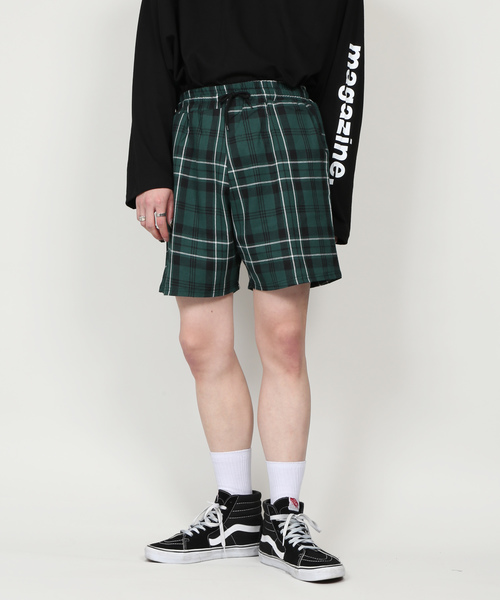 DING（ディング）の「DING/チェック柄ハーフパンツ（その他パンツ・メンズ・ブラック/レッド/グリーン/ブルー・FREE）」の2枚目の写真