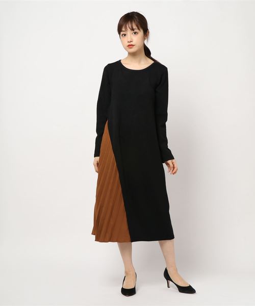 STYLEBLOCK(スタイルブロック)の「サイドプリーツ切り替えニットソーニットワンピース(ワンピース・レディース・ベージュ/ブラウン/ブラック・M)」の6枚目の写真