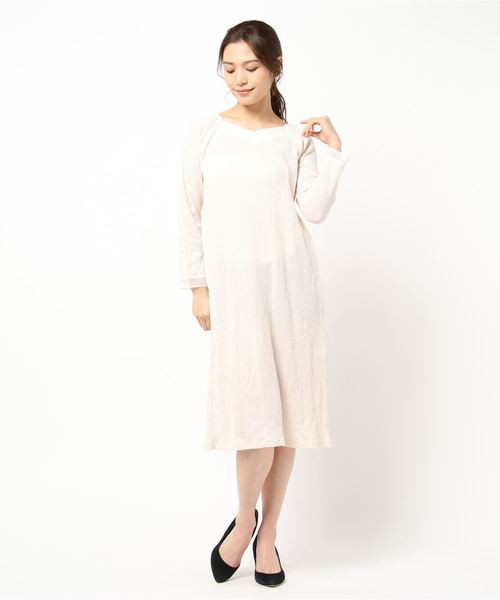 KID BLUE（キッドブルー）の「キッドブルー -レーシーワッフル -長袖ワンピース -KROR506 -kidblue（ルームワンピース・レディース・グレー/アイボリー・M）」の2枚目の写真