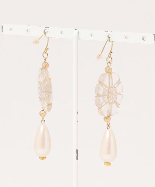 tone（トーン）の「【tschuss(チュース)】レトロ flower&pearl ピアス（ピアス（両耳用）・レディース・ブラック/クリア/ホワイト・FREE）」の4枚目の写真