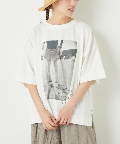 PUAL CE CIN(ピュアルセシン)の「20/OE天竺プリントT(Tシャツ/カットソー・レディース・グレイッシュベージュ/ブルーグレー/ホワイト/オフホワイト・FREE)」の12枚目の写真