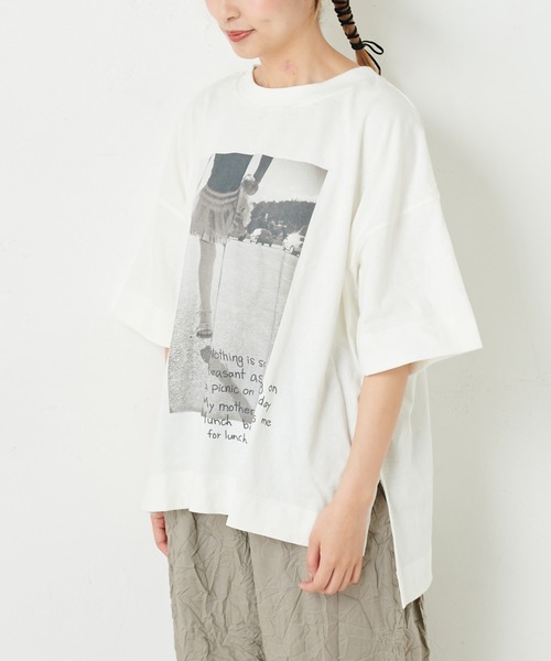 PUAL CE CIN(ピュアルセシン)の「20/OE天竺プリントT(Tシャツ/カットソー・レディース・グレイッシュベージュ/ブルーグレー/ホワイト/オフホワイト・FREE)」の11枚目の写真