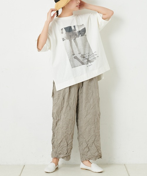 PUAL CE CIN(ピュアルセシン)の「20/OE天竺プリントT(Tシャツ/カットソー・レディース・グレイッシュベージュ/ブルーグレー/ホワイト/オフホワイト・FREE)」の10枚目の写真