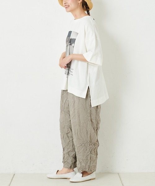 PUAL CE CIN(ピュアルセシン)の「20/OE天竺プリントT(Tシャツ/カットソー・レディース・グレイッシュベージュ/ブルーグレー/ホワイト/オフホワイト・FREE)」の9枚目の写真
