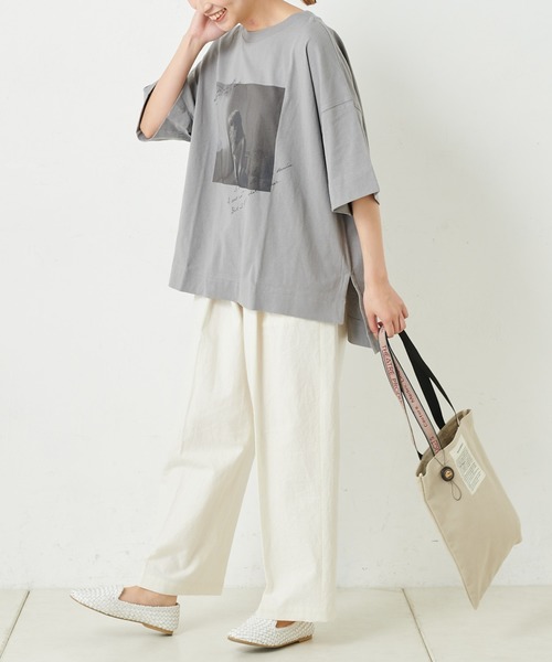 PUAL CE CIN(ピュアルセシン)の「20/OE天竺プリントT(Tシャツ/カットソー・レディース・グレイッシュベージュ/ブルーグレー/ホワイト/オフホワイト・FREE)」の21枚目の写真