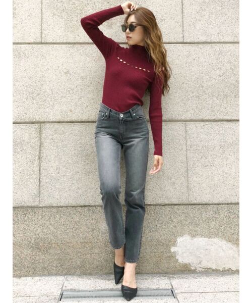 GYDA（ジェイダ）の「ウエストカーブストレートデニムパンツ（デニムパンツ・レディース・ブラック/ブルー・SMALL/MEDIUM/X-SMALL）」の12枚目の写真