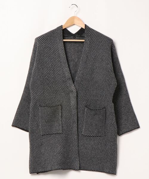 BELLUNA PLUS（ベルーナ）の「ふんわり起毛ニットジャカードコーディガン（カーディガン/ボレロ・レディース・チャコール/ベージュ/チェック・MEDIUM/X-LARGE/LARGE）」の12枚目の写真