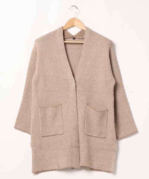BELLUNA PLUS（ベルーナ）の「ふんわり起毛ニットジャカードコーディガン（カーディガン/ボレロ・レディース・チャコール/ベージュ/チェック・MEDIUM/X-LARGE/LARGE）」の13枚目の写真