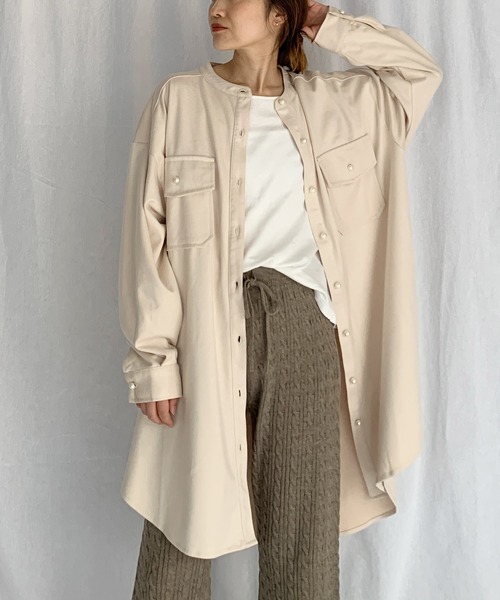 PICCIN(ピッチン)の「パールボタン起毛シャツワンピース(シャツ/ブラウス・レディース・オフホワイト/グレイッシュベージュ・M/L)」の2枚目の写真