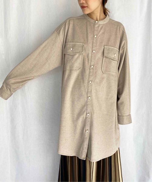 PICCIN(ピッチン)の「パールボタン起毛シャツワンピース(シャツ/ブラウス・レディース・オフホワイト/グレイッシュベージュ・M/L)」の4枚目の写真