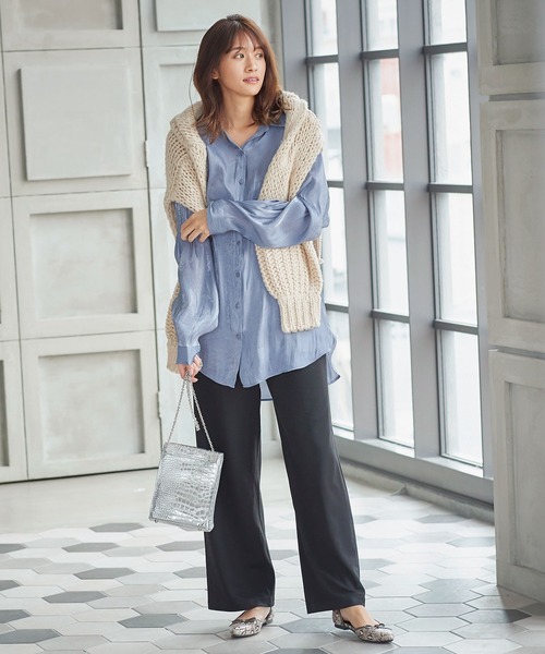 KOBE LETTUCE（コウベレタス）の「サテンオーバーシャツ（シャツ/ブラウス・レディース・ライトベージュ/ベージュ/カーキ/グレー系その他・FREE）」の9枚目の写真