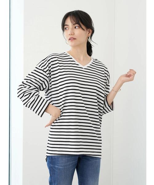 AMERICAN HOLIC(アメリカンホリック)の「Vネックドロップショルダーカットプルオーバー *(Tシャツ/カットソー・レディース・アイボリー/ブラウン/ブラック/オフホワイト・FREE)」の9枚目の写真