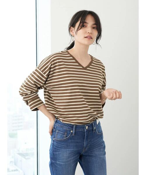 AMERICAN HOLIC(アメリカンホリック)の「Vネックドロップショルダーカットプルオーバー *(Tシャツ/カットソー・レディース・アイボリー/ブラウン/ブラック/オフホワイト・FREE)」の12枚目の写真