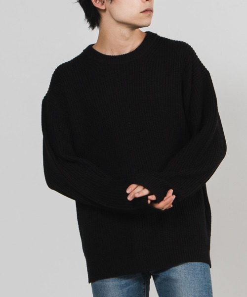 WEGO（ウィゴー）の「WEGO/畦編みセーター（ニット/セーター・メンズ・ブラック/ホワイト/パープル/ブラウン系その他/グリーン系その他/サックスブルー・LARGE/SMALL/MEDIUM）」の3枚目の写真