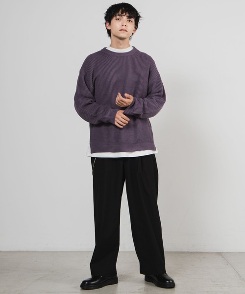 WEGO（ウィゴー）の「WEGO/畦編みセーター（ニット/セーター・メンズ・ブラック/ホワイト/パープル/ブラウン系その他/グリーン系その他/サックスブルー・LARGE/SMALL/MEDIUM）」の20枚目の写真