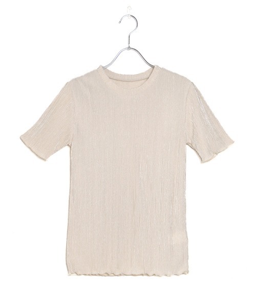 Bab(バブ)の「【WEB限定】セットアップ対応◎シャインプリーツ半袖トップス(シャツ/ブラウス・レディース・アイボリー/グレー系その他/ブラック・38)」の6枚目の写真