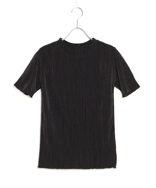 Bab(バブ)の「【WEB限定】セットアップ対応◎シャインプリーツ半袖トップス(シャツ/ブラウス・レディース・アイボリー/グレー系その他/ブラック・38)」の4枚目の写真