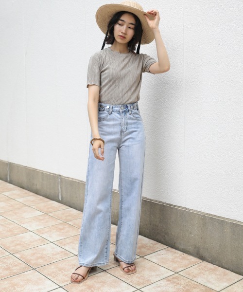 Bab(バブ)の「【WEB限定】セットアップ対応◎シャインプリーツ半袖トップス(シャツ/ブラウス・レディース・アイボリー/グレー系その他/ブラック・38)」の14枚目の写真