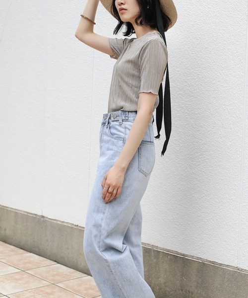 Bab(バブ)の「【WEB限定】セットアップ対応◎シャインプリーツ半袖トップス(シャツ/ブラウス・レディース・アイボリー/グレー系その他/ブラック・38)」の11枚目の写真