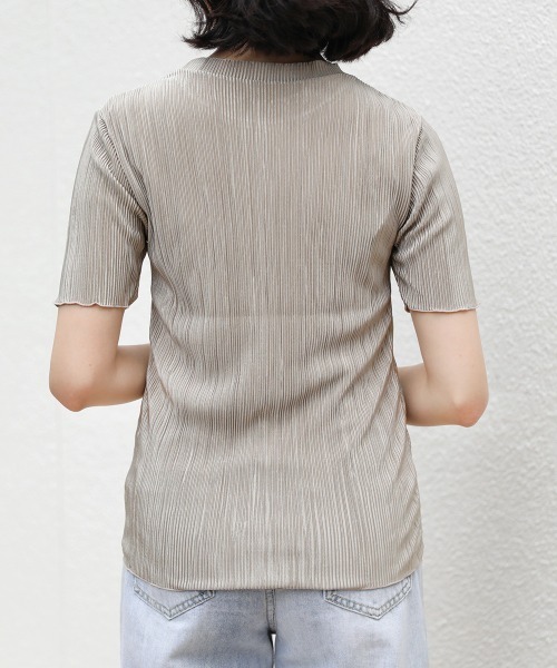 Bab(バブ)の「【WEB限定】セットアップ対応◎シャインプリーツ半袖トップス(シャツ/ブラウス・レディース・アイボリー/グレー系その他/ブラック・38)」の7枚目の写真