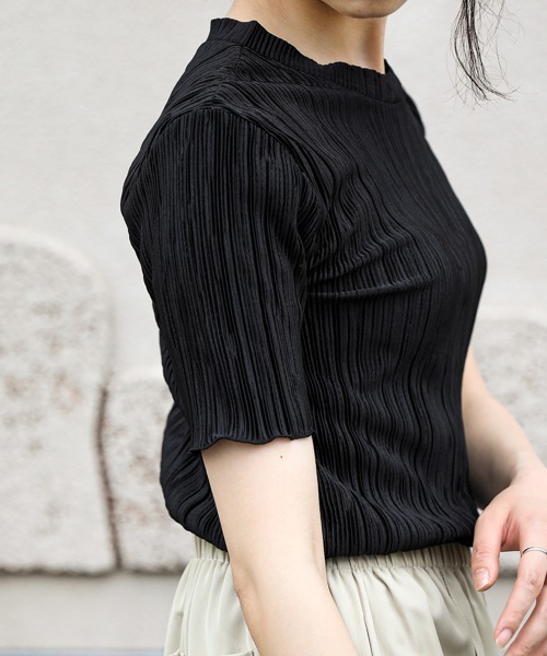Bab(バブ)の「【WEB限定】セットアップ対応◎シャインプリーツ半袖トップス(シャツ/ブラウス・レディース・アイボリー/グレー系その他/ブラック・38)」の20枚目の写真