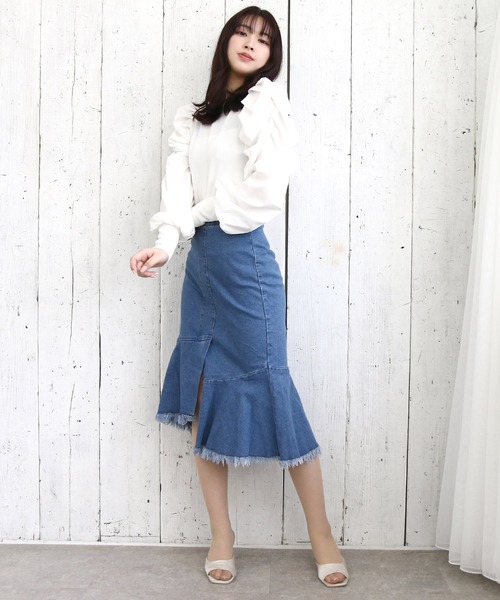 Roomy's（ルーミーズ）の「イレヘムデニムスカート（スカート・レディース・ネイビー・SMALL/MEDIUM）」の4枚目の写真