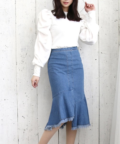 Roomy's（ルーミーズ）の「イレヘムデニムスカート（スカート・レディース・ネイビー・SMALL/MEDIUM）」の5枚目の写真