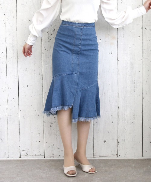 Roomy's（ルーミーズ）の「イレヘムデニムスカート（スカート・レディース・ネイビー・SMALL/MEDIUM）」の6枚目の写真