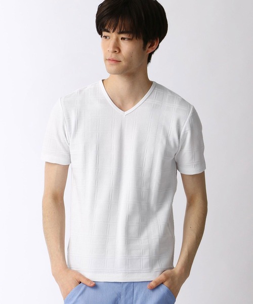 NICOLE CLUB FOR MEN（ニコルクラブフォーメン）の「リンクスチェックVネックカット（Tシャツ/カットソー・メンズ・ボルドー/ホワイト/その他1/ブラック/ネイビー・MEDIUM/X-LARGE/LARGE）」の2枚目の写真