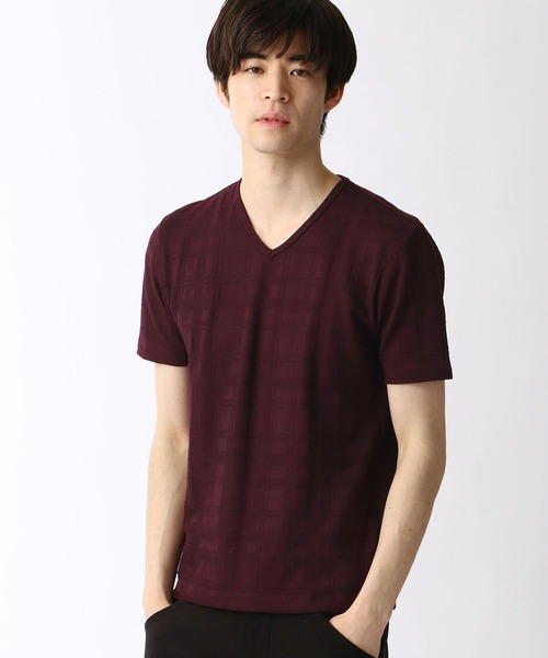 NICOLE CLUB FOR MEN（ニコルクラブフォーメン）の「リンクスチェックVネックカット（Tシャツ/カットソー・メンズ・ボルドー/ホワイト/その他1/ブラック/ネイビー・MEDIUM/X-LARGE/LARGE）」の4枚目の写真