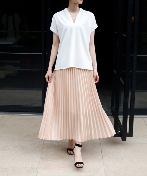 サテンロング丈フレアプリーツスカート