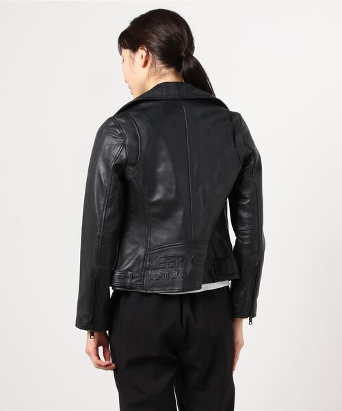 London Denim(ロンドンデニム)の「高機能耐水機能 ラムレザー ダブル ライダース ジャケット(ライダースジャケット・レディース・ブラック/ネイビー・48/46/50/44)」の3枚目の写真