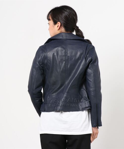 London Denim(ロンドンデニム)の「高機能耐水機能 ラムレザー ダブル ライダース ジャケット(ライダースジャケット・レディース・ブラック/ネイビー・48/46/50/44)」の6枚目の写真