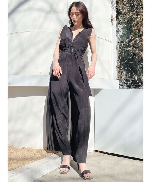 GYDA（ジェイダ）の「サイドプリーツリボンショルダーロンパース（つなぎ/オールインワン・レディース・ブラック/カーキ・FREE）」の10枚目の写真