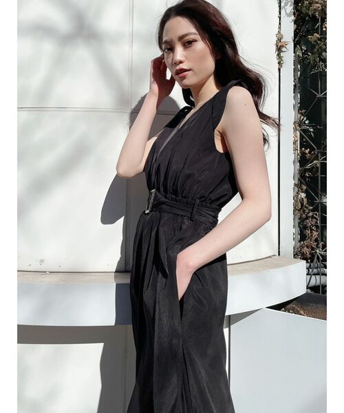 GYDA（ジェイダ）の「サイドプリーツリボンショルダーロンパース（つなぎ/オールインワン・レディース・ブラック/カーキ・FREE）」の9枚目の写真