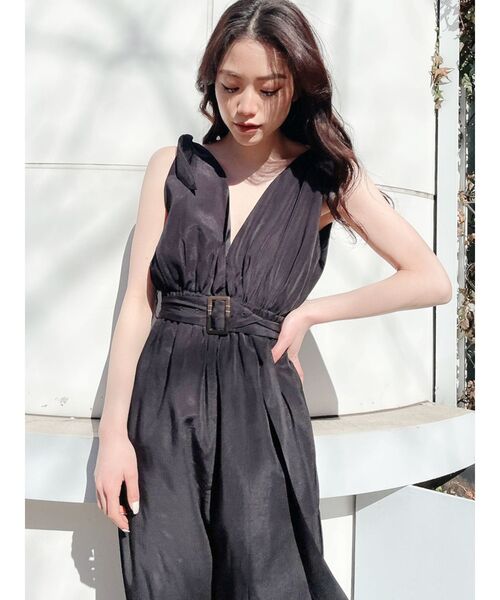 GYDA（ジェイダ）の「サイドプリーツリボンショルダーロンパース（つなぎ/オールインワン・レディース・ブラック/カーキ・FREE）」の11枚目の写真