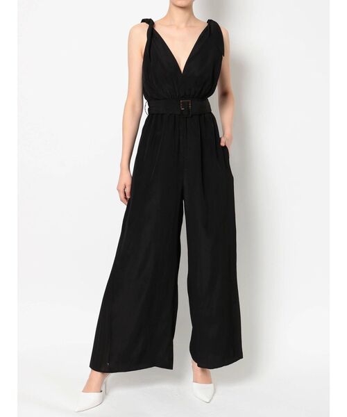 GYDA（ジェイダ）の「サイドプリーツリボンショルダーロンパース（つなぎ/オールインワン・レディース・ブラック/カーキ・FREE）」の7枚目の写真