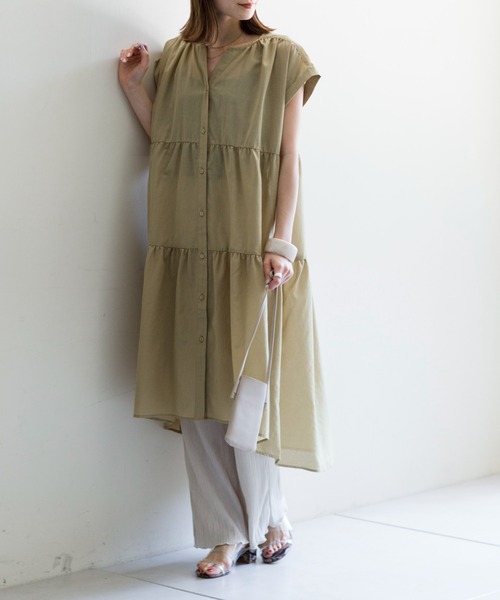 prose verse（プロズヴェール）の「《WEB・一部店舗限定》麻調ティアードフレンチワンピース（ワンピース・レディース・オフホワイト/ピンク/イエロー・ﾌﾘ-）」の2枚目の写真