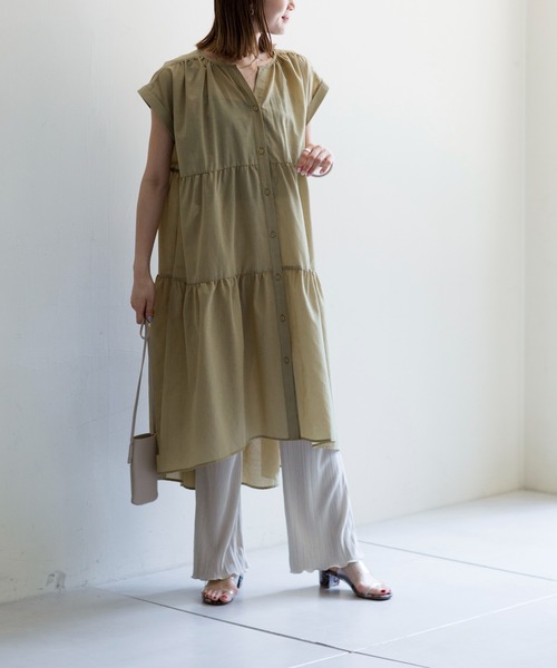 prose verse（プロズヴェール）の「《WEB・一部店舗限定》麻調ティアードフレンチワンピース（ワンピース・レディース・オフホワイト/ピンク/イエロー・ﾌﾘ-）」の11枚目の写真