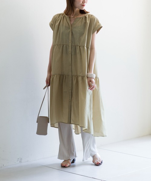 prose verse（プロズヴェール）の「《WEB・一部店舗限定》麻調ティアードフレンチワンピース（ワンピース・レディース・オフホワイト/ピンク/イエロー・ﾌﾘ-）」の19枚目の写真