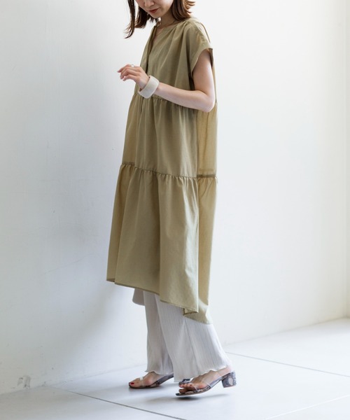 prose verse（プロズヴェール）の「《WEB・一部店舗限定》麻調ティアードフレンチワンピース（ワンピース・レディース・オフホワイト/ピンク/イエロー・ﾌﾘ-）」の7枚目の写真
