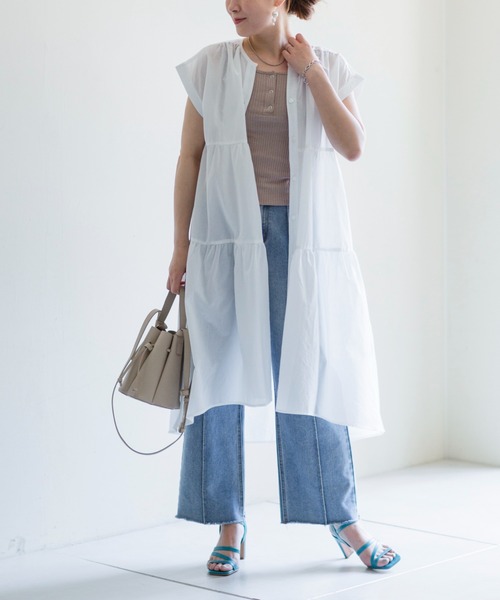 prose verse（プロズヴェール）の「《WEB・一部店舗限定》麻調ティアードフレンチワンピース（ワンピース・レディース・オフホワイト/ピンク/イエロー・ﾌﾘ-）」の5枚目の写真