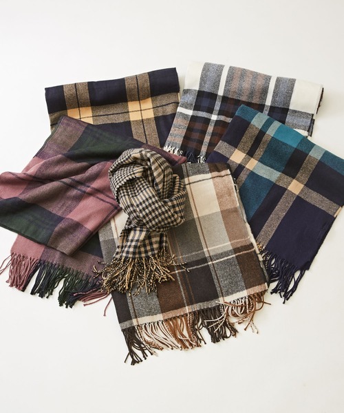 CUBE SUGAR(キューブシュガー)の「チェックストール(ストール/ショール・レディース・ダークブラウン/ブラウン/ネイビー/ブルー/ピンク/ベージュ・M)」の20枚目の写真