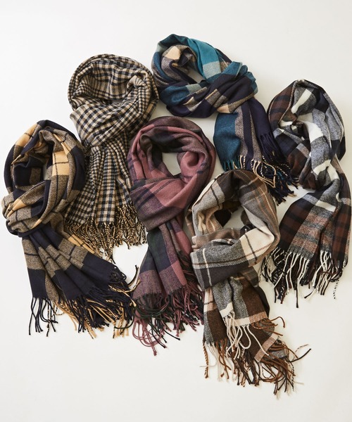 CUBE SUGAR(キューブシュガー)の「チェックストール(ストール/ショール・レディース・ダークブラウン/ブラウン/ネイビー/ブルー/ピンク/ベージュ・M)」の14枚目の写真