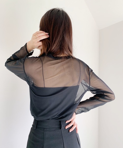 CLEA（クレア）の「メッシュシアートップス（Tシャツ/カットソー・レディース・ホワイト/ブラック・FREE）」の11枚目の写真