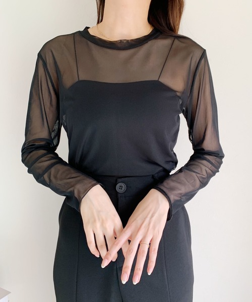 CLEA（クレア）の「メッシュシアートップス（Tシャツ/カットソー・レディース・ホワイト/ブラック・FREE）」の5枚目の写真